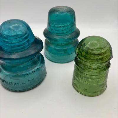 Vintage Green Glass Telephone Pole Insulators 