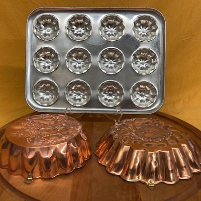 Vintage copper and aluminum baking molds for cakes and pastries