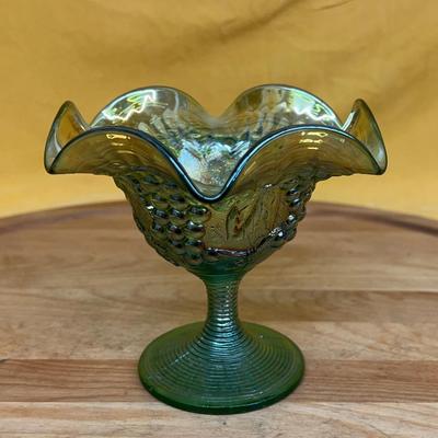 Imperial Glass 'Imperial Grape' carnival glass compote with ruffled rim