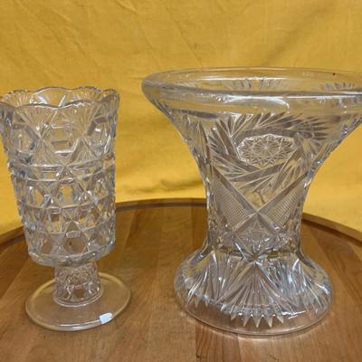 An 1885 American Brilliant Cut Glass celery vase & a Heisey crystal cut glass vase with fan 