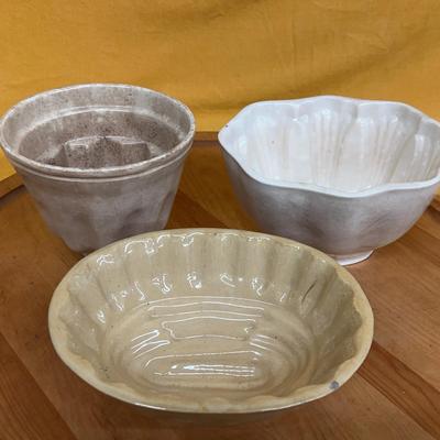 Antique Victorian English Ironstone fluted pudding mold, Yellow Ware mold & White Ironstone mold