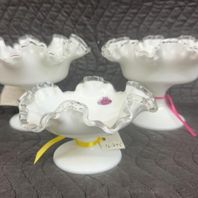 Fenton Silver Crest Milk Glass Ruffled Pedestal Compotes – Set of 3