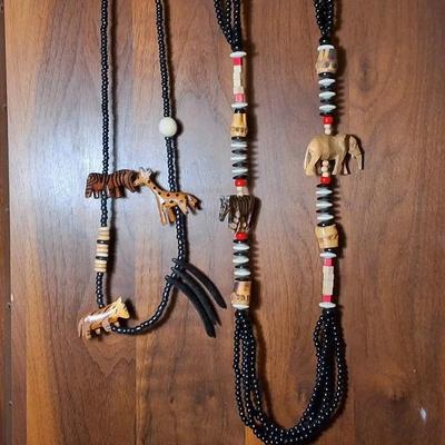 Set of 2 Wooden Safari Animal Bead Necklaces – Approx. 20 and 28 Inches
