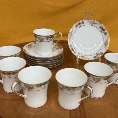 Antique Nippon porcelain tea set with floral pattern and gold trim