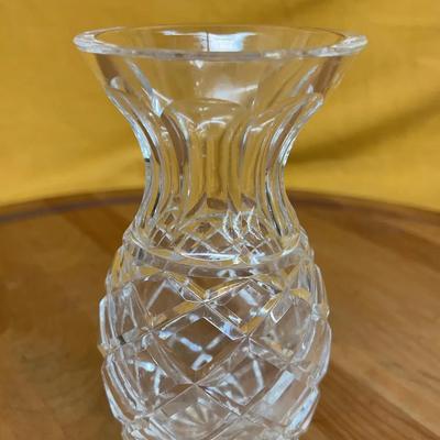 Waterford Crystal Lesmore pattern cut glass vase with diamond and fan motifs