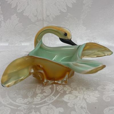 Hand-Blown Glass Swan Dish – Yellow & Aqua