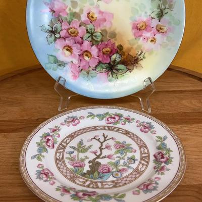 A French hand-painted plate and a Japanese decorative plate