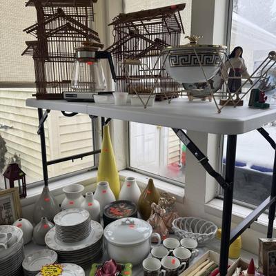 Sale Photo Thumbnail #64: Antique bird cages, MCM coffee maker & Fireking warming dish