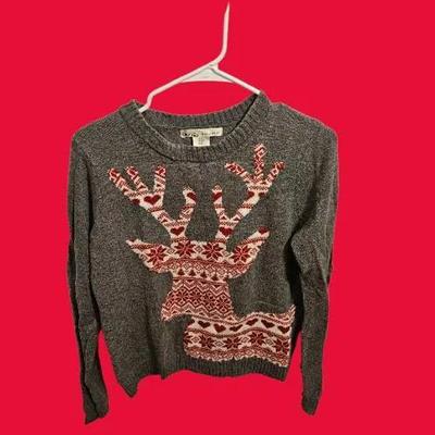 Gray Fair Isle Reindeer Christmas Sweater