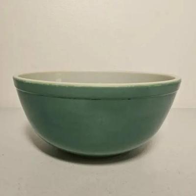 Vintage Pyrex Sage Green Ceramic Mixing Bowl with White Interior