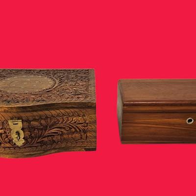 Decorative Carved Wood Box and Simple Jewelry Box 