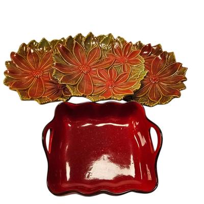 Poinsettia Dish Set and Red Square Baking Dish