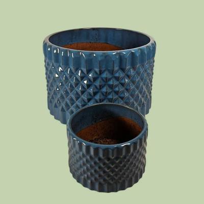 Textured Glazed Ceramic Pot Set (Blue/Teal)