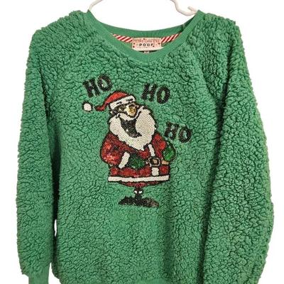 Fluffy Green Sequin Santa Christmas Sweater