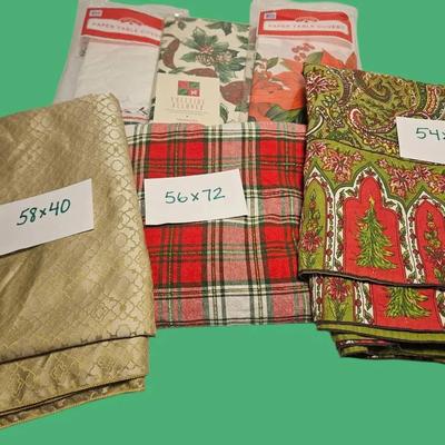 Lot of Assorted Holiday Table Linens / Christmas Fabric (Plaid, Gold, Tree Print)