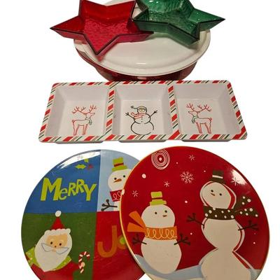 Christmas Holiday Ceramic and Glass Serving Dish Lot