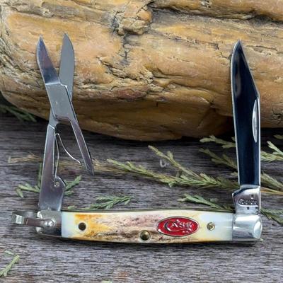 Case XX Genuine Stag Pen Knife w/ Scissors – Red Oval Shield – (2007)