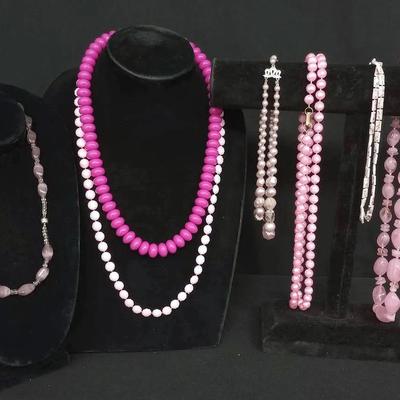 Necklaces with Beads in Shades of Pink