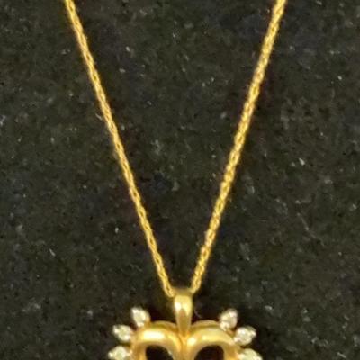 Open Heart Pendant Necklace 10 K w Diamonds