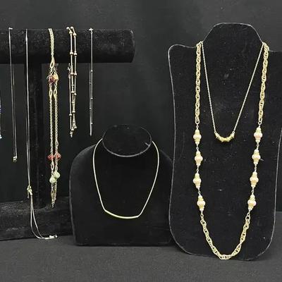 Gold Tone Necklaces With Beads + More