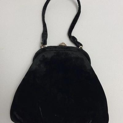 Black Velvet Evening Bag With Rhinestone Clasp
