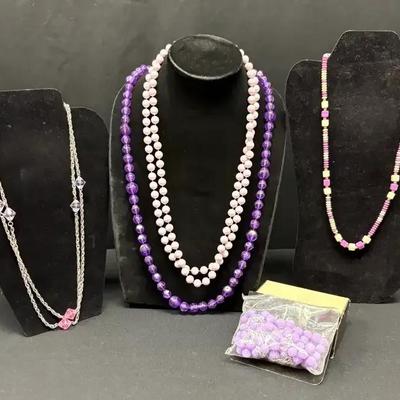 Necklaces With Beads In Shades Of Purple 