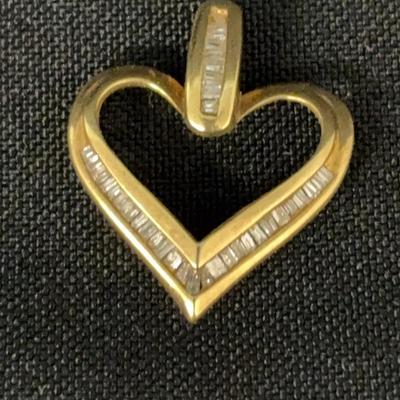 Yellow  10 K Gold Open Heart Pendant with Diamonds 
