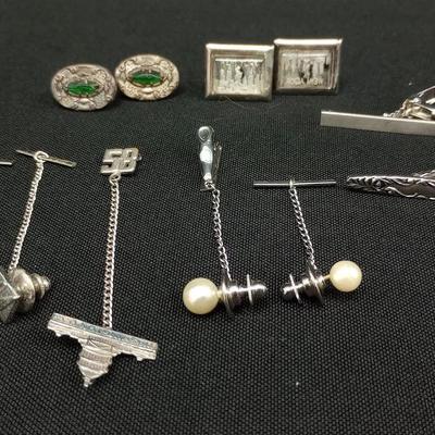 Silvertone Cufflinks, Tie Clips + Tie Tacks