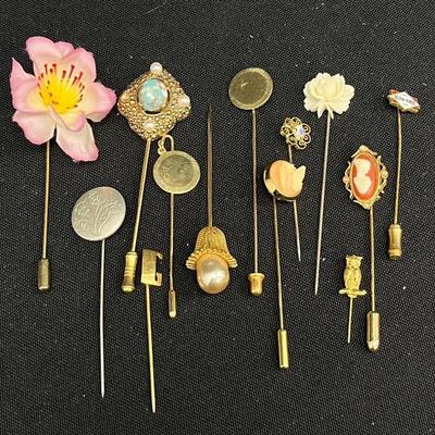 Stick Pins (19) - Pewter, Trifari, Sarah Coventry And More