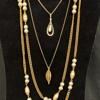 Sarah Coventry Faux Pearl Gold Tone Necklaces
