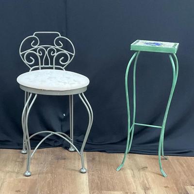Wrought Iron Vanity Chair & Plant Stand