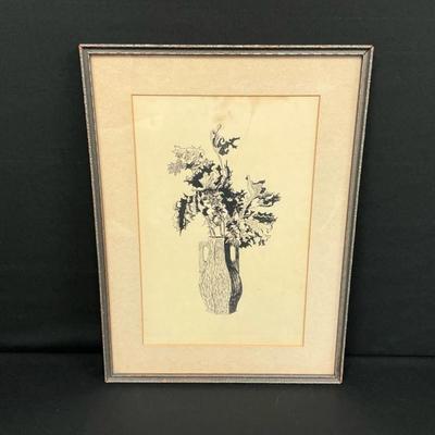 Framed Black And White Botanical Drawing