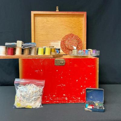 Mystery Red Wooden Sewing Box