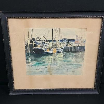 Framed Watercolor Sailboat Painting