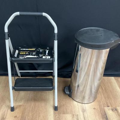 Gorilla Step Stool & Stainless Trash Can