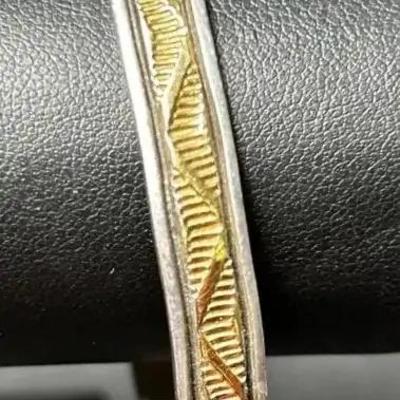 14K Gold Bruce Morgan Sterling Silver Navajo Cuff Bracelet