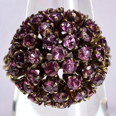 14K Gold Pink Sapphire Dome Cluster Ring - Size 6