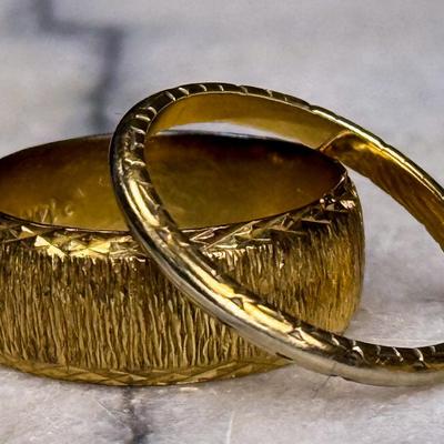 14K Gold Etched Bands / Rings -  Size 6.25 & 5.5