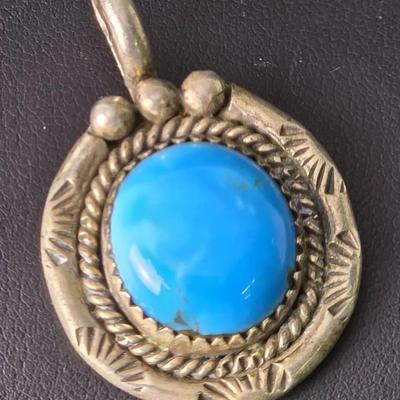 Sterling Silver Handcrafted Southwestern Stabilized Turquoise Pendant - 1.5" Long