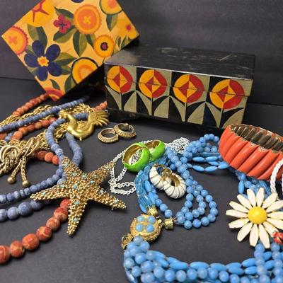 Vintage Weiss, Arthus Bertrand, Bergere & More Costume Jewelry, Plus Painted Wood Boxes