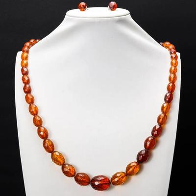 Faceted Baltic Amber Necklace & Earrings