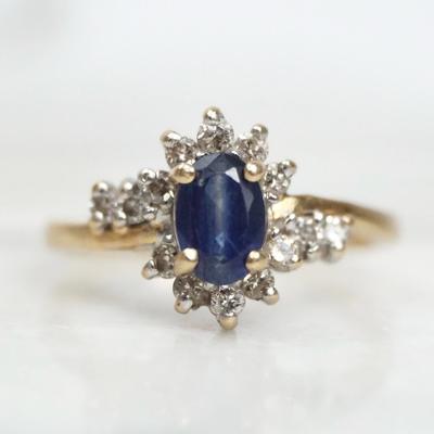 14K Gold Sapphire & Diamond Ring - Size 5.25