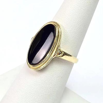 14K Gold Onyx Signet Ring - Size 6.25