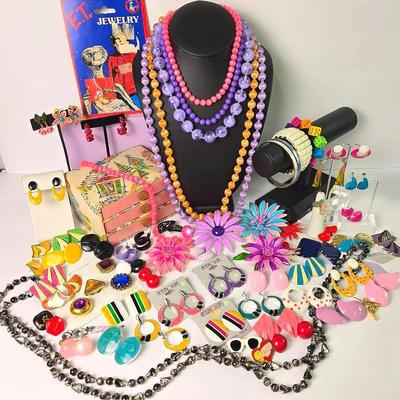 Vintage 1960s Mod Floral & 1980s Color Pop Costume Jewelry 