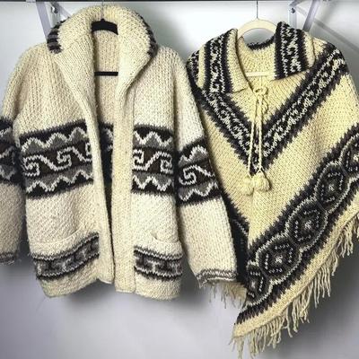 Vintage Wool Poncho & Cardigan (Navajo-Inspired) - Size L