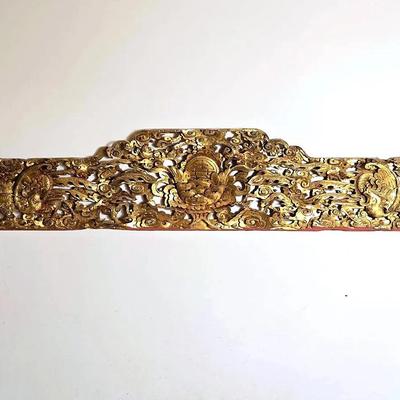 Chinese Deep Relief Gilt Carved Wood Panel