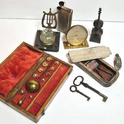 Antique Hydrometer, One-Up Cigar Case, Inkwell, Vintage Alarm Clock, More