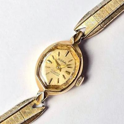 14K Gold Vintage La Cloche 17 Jewel Ladies Watch 