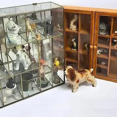 Vintage Miniature Dog & Cat Figurines In Display Cases