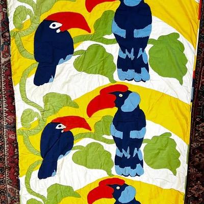 Vintage Marimekko Bird Print Quilted Throw 93”x48”  - Maija Isola "Pepe" Print
